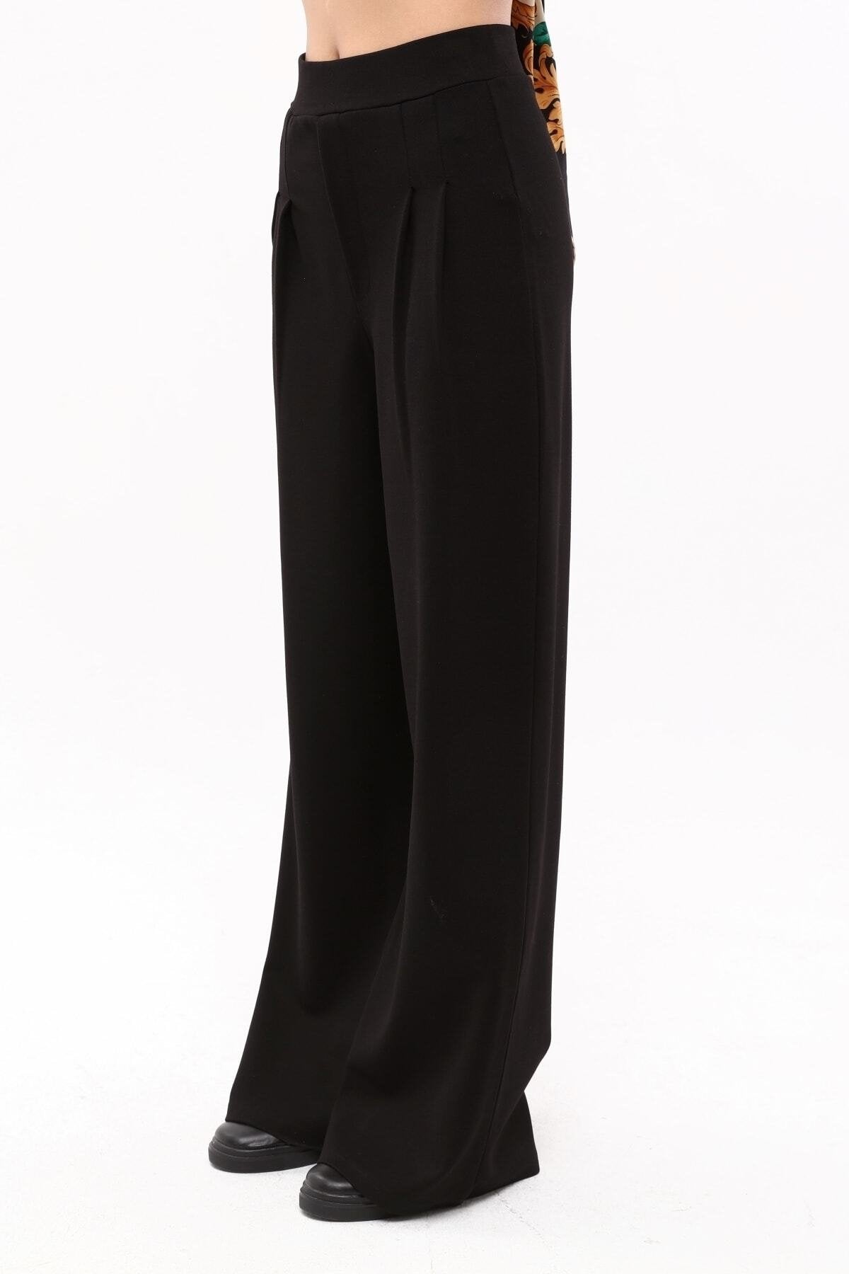 Fuşya Pileli Bol Paça Yüksek Bel Pantolon Tayt