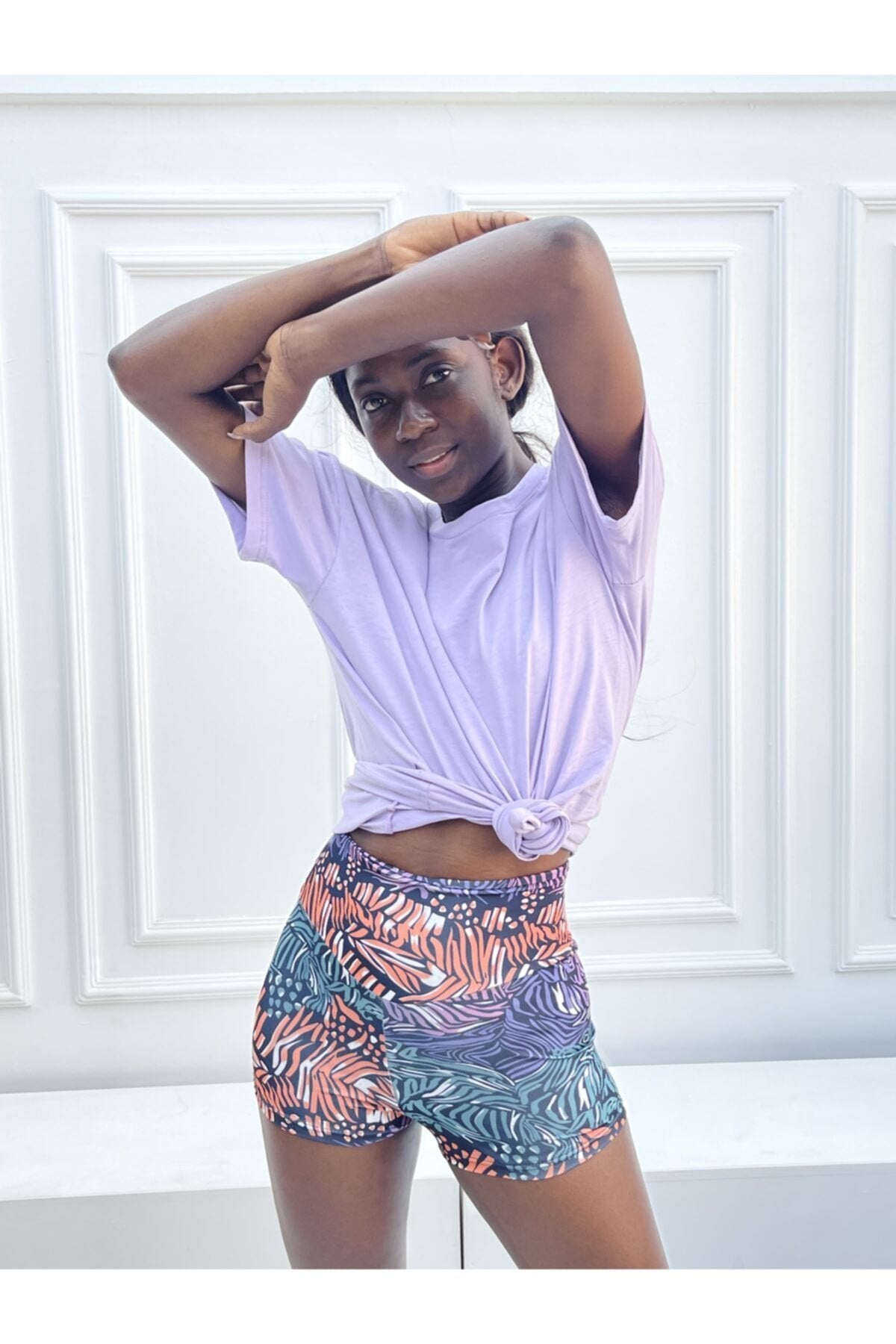 Pembe Leopar Desen Dijital Baskılı Mini Sporcu Şort