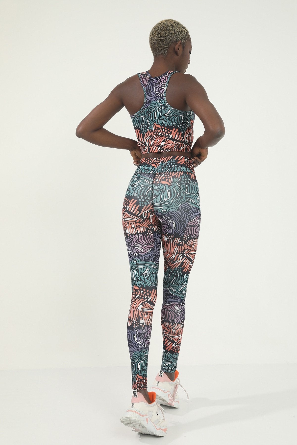 Sarı Leopar Desen Dijital Baskılı Yüksek Bel Toparlayıcı Tayt