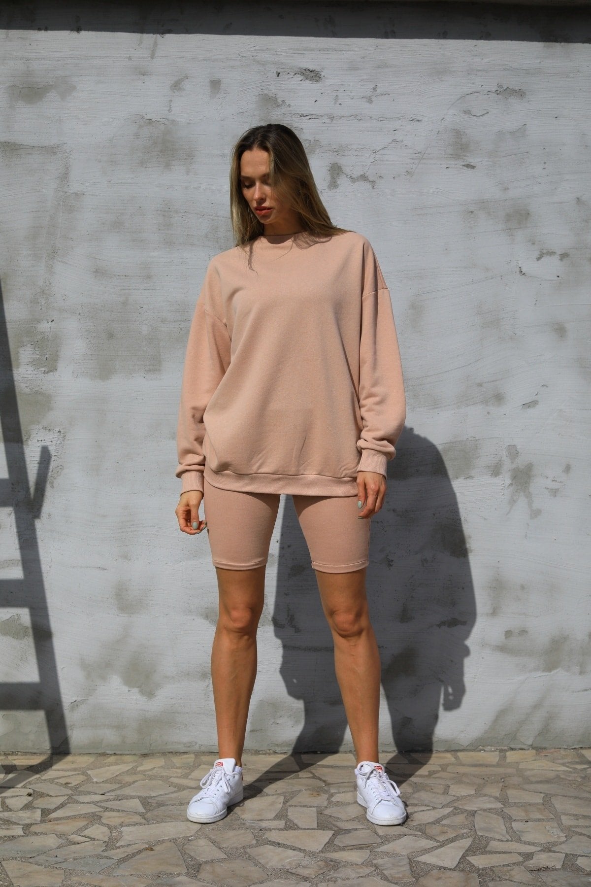 Kadın Gri Yüksek Bel Üç Iplik Şardonlu Biker Şort