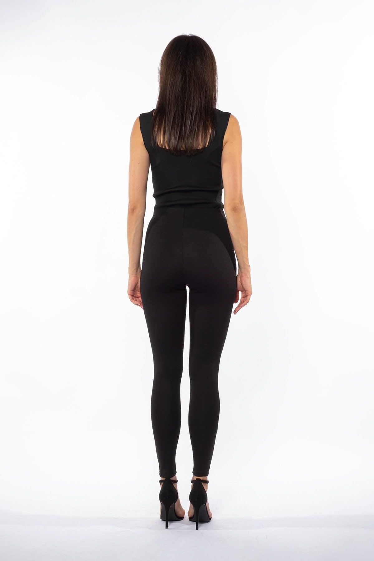 Siyah Gold Düğmeli Ve Çapraz Dikişli Yüksek Bel Toparlayıcı Kışlık Örme Tayt