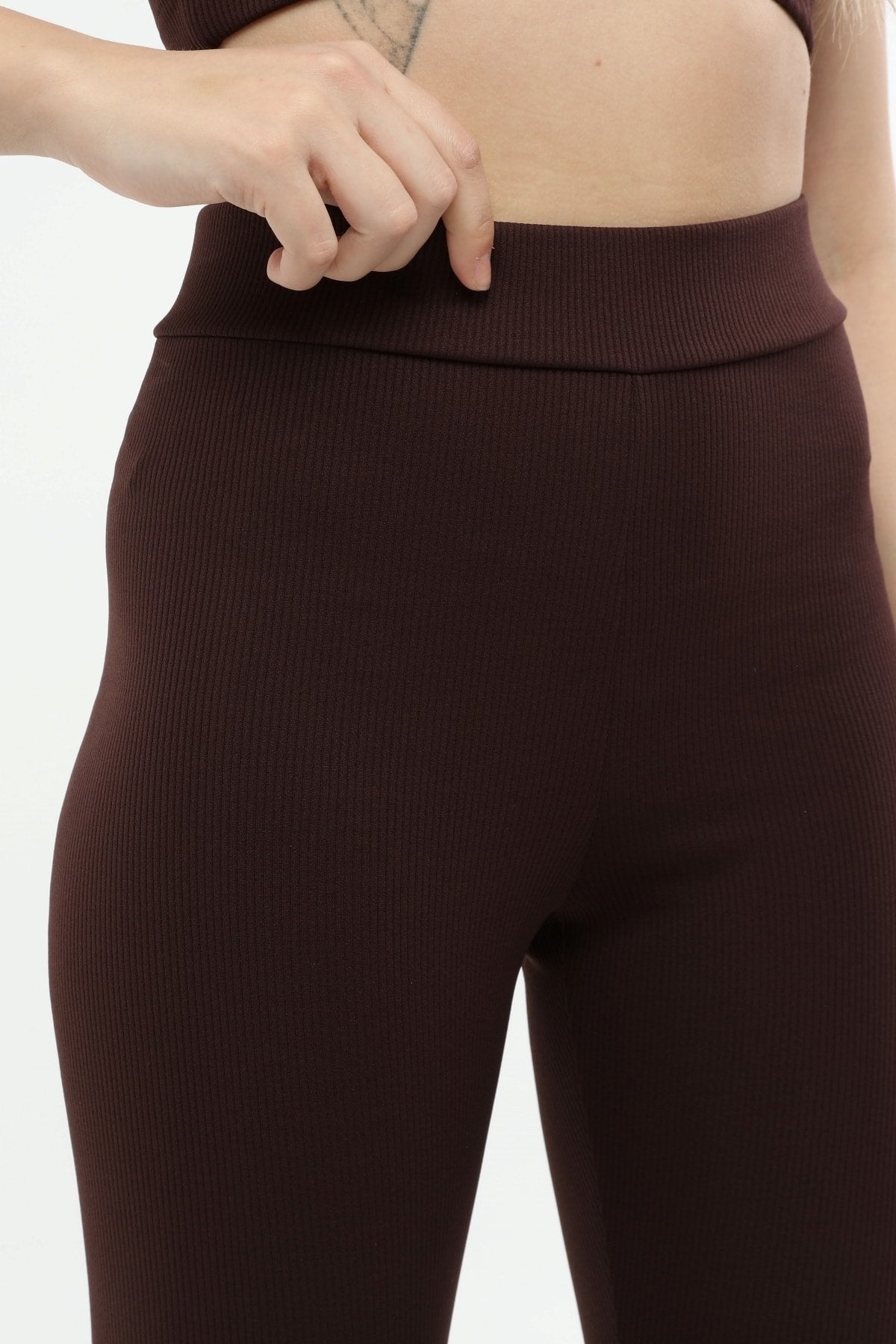 Turuncu Fitilli Yüksek Bel Toparlayıcı Örme Tayt