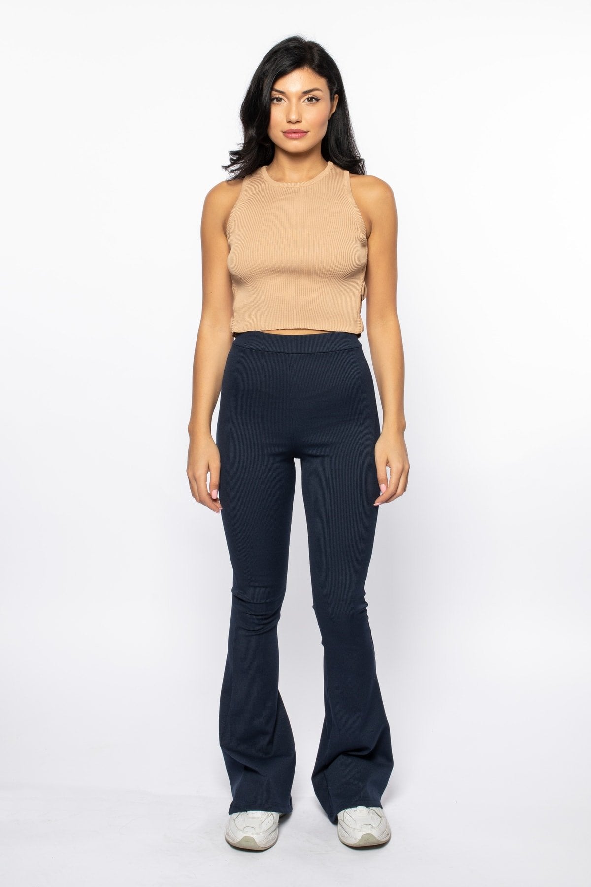 Haki Fitilli Ispanyol Paça Yüksek Bel Toparlayıcı Örme Tayt