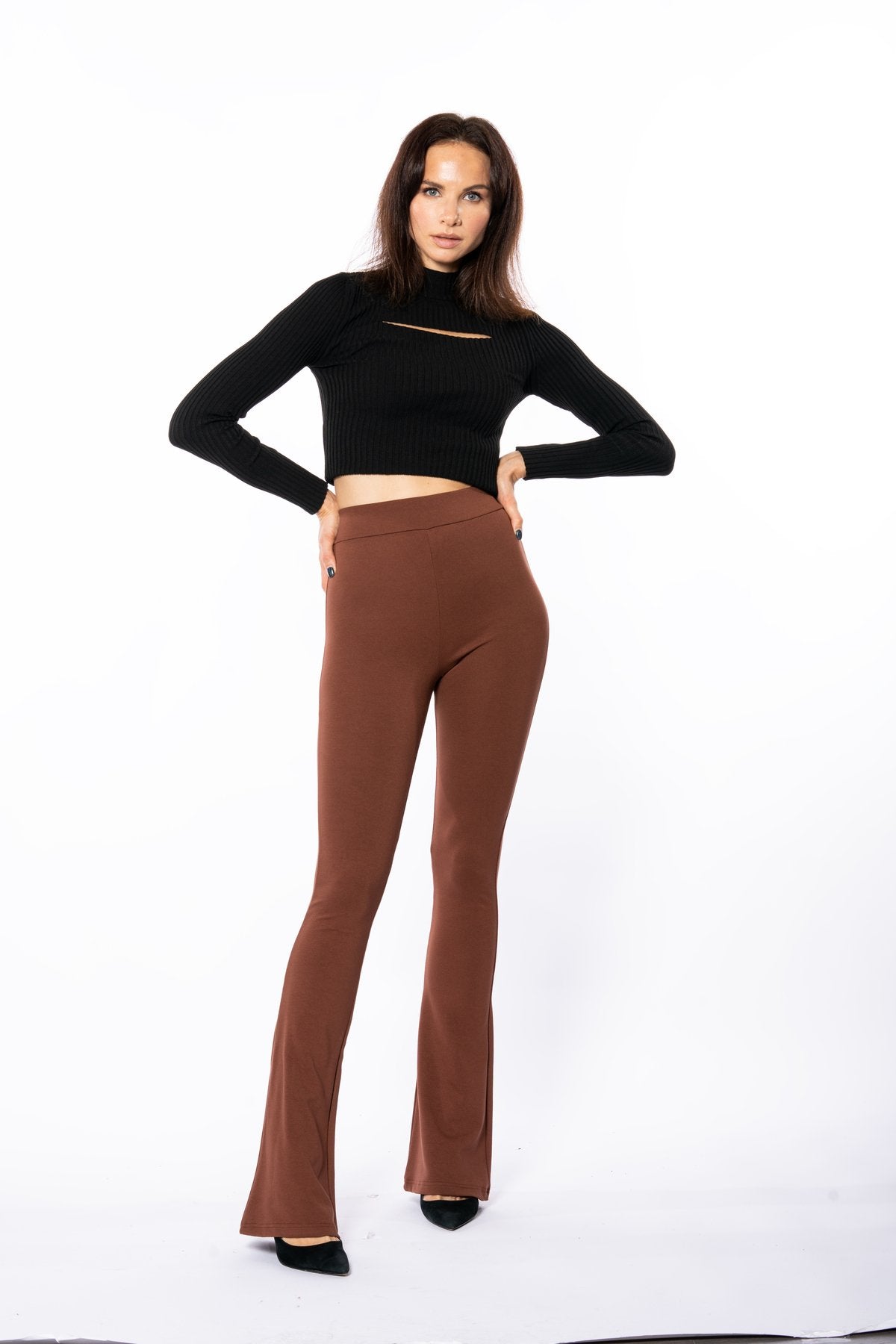 Taba Çelikli Örme Ispanyol Paça Yüksek Bel Toparlayıcı Tayt