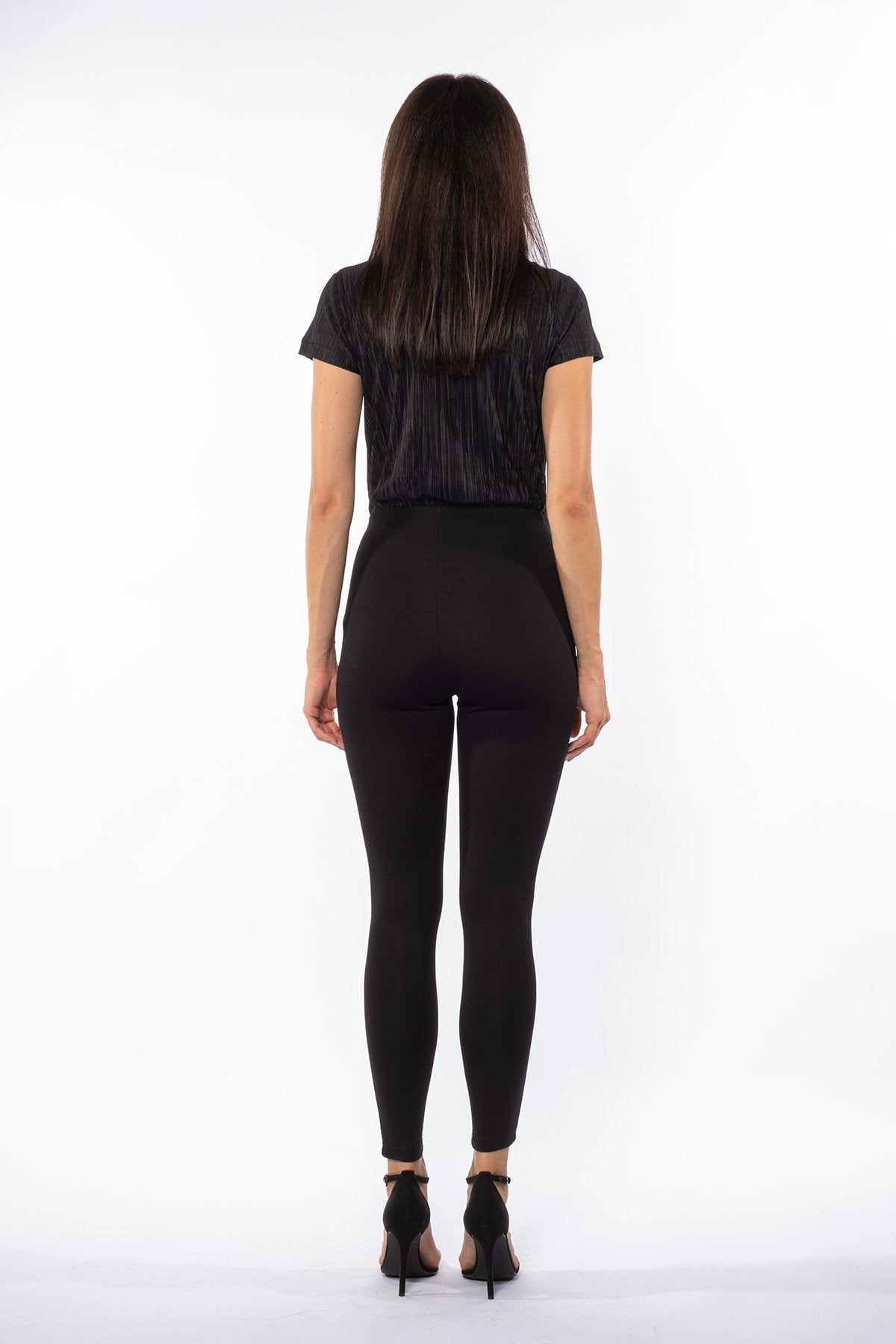 Siyah Süs Patlı Tek Düğme Detaylı Yüksek Bel Toparlayıcı Kışlık Örme Tayt