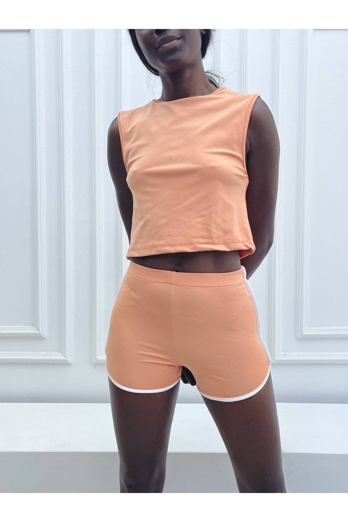 Lila Yanda Tek Şeritli Mini Sporcu Şort