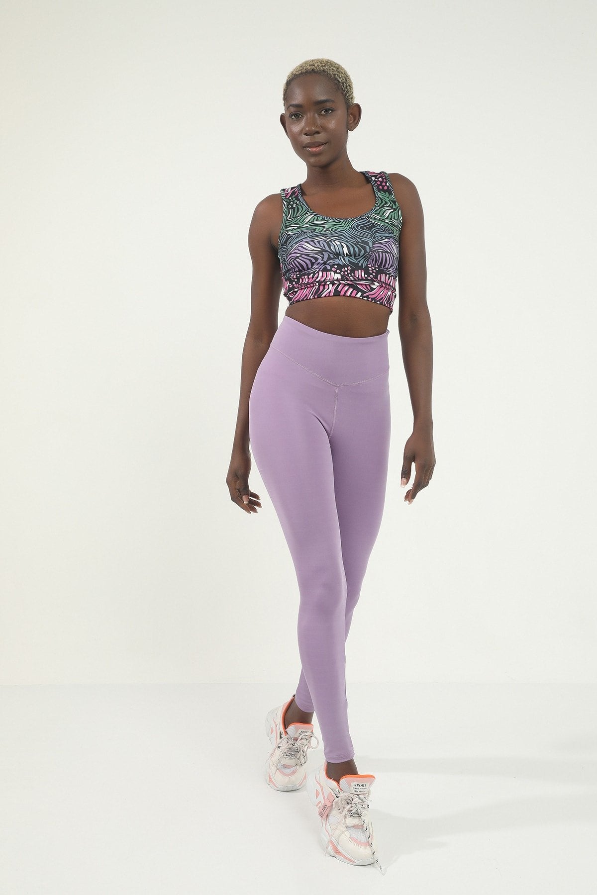 Mavi Mixed Desen Dijital Baskılı Yüksek Bel Toparlayıcı Biker Tayt