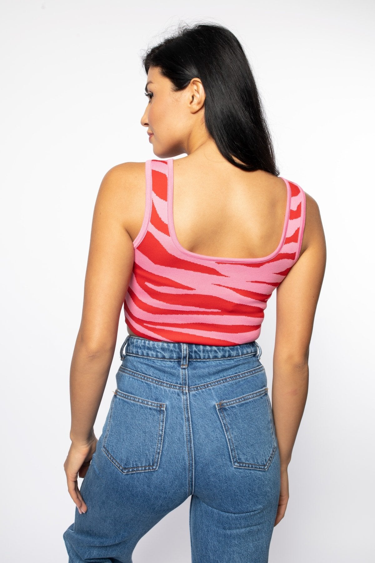 Siyah/beyaz Zebra Desen Detaylı Crop Triko Atlet