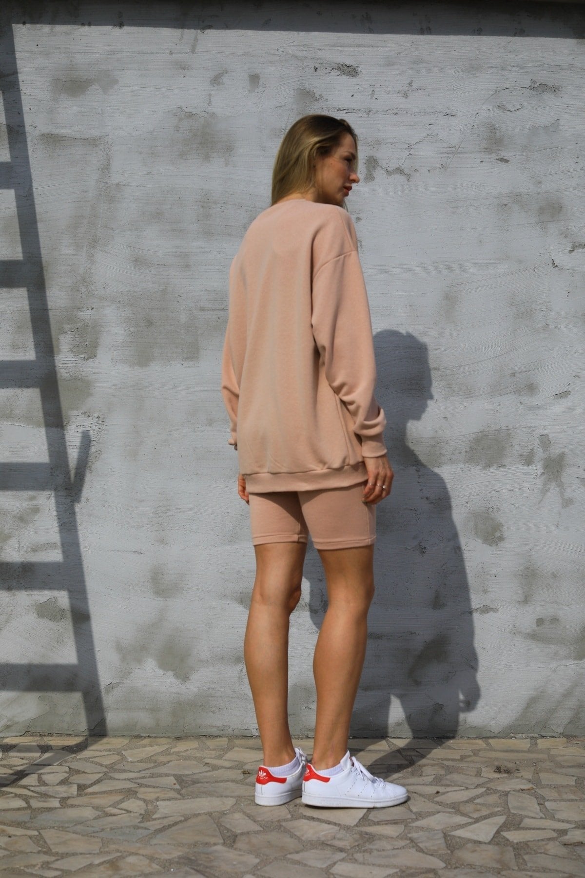 Kadın Gri Yüksek Bel Üç Iplik Şardonlu Biker Şort