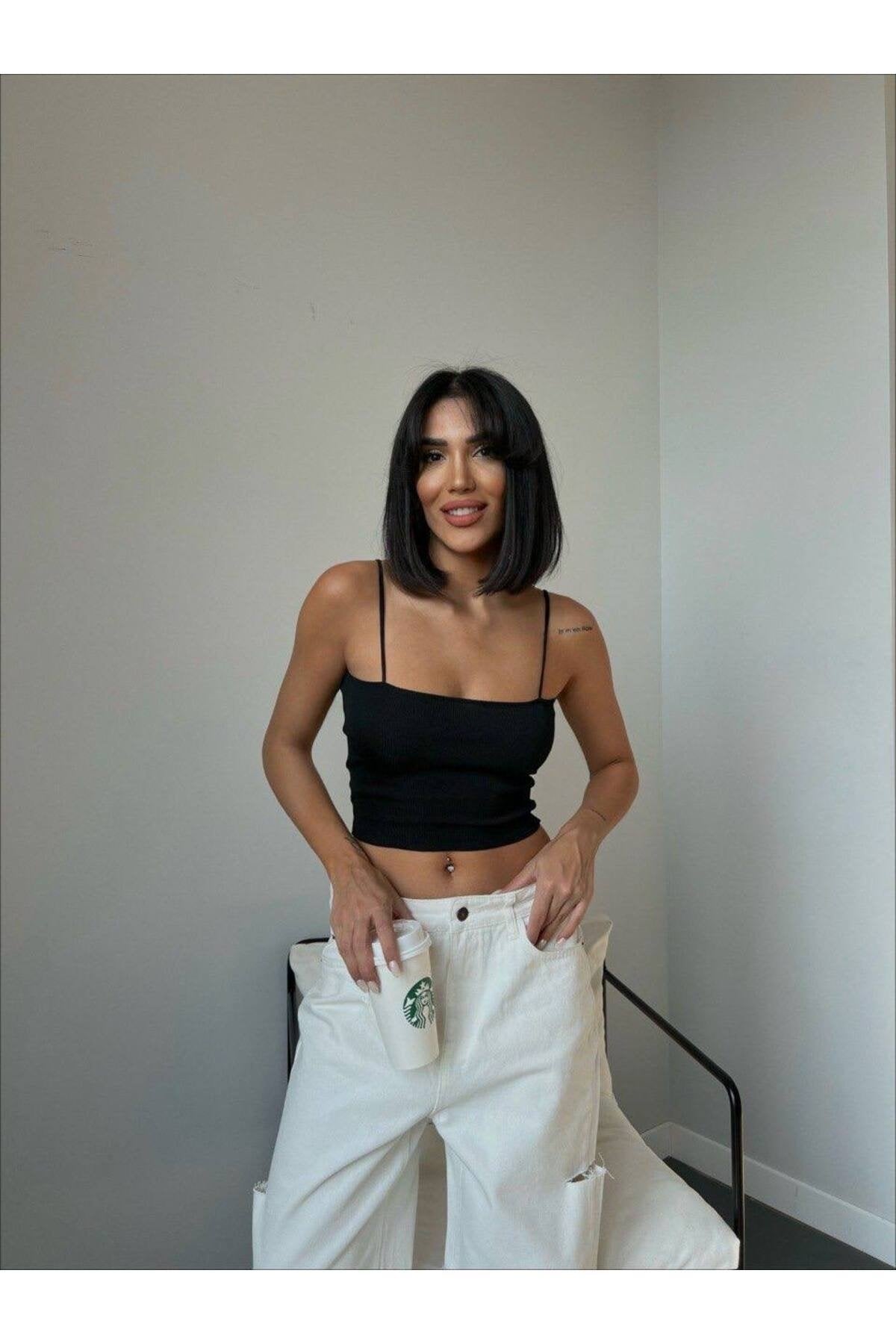 Yeşil Askılı Crop Triko Atlet