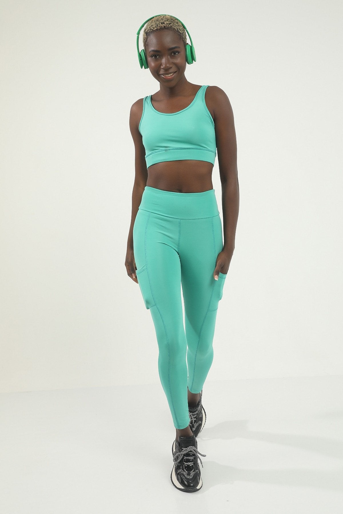 Gül Kurusu Yüksek Bel Cepli Spor Tayt