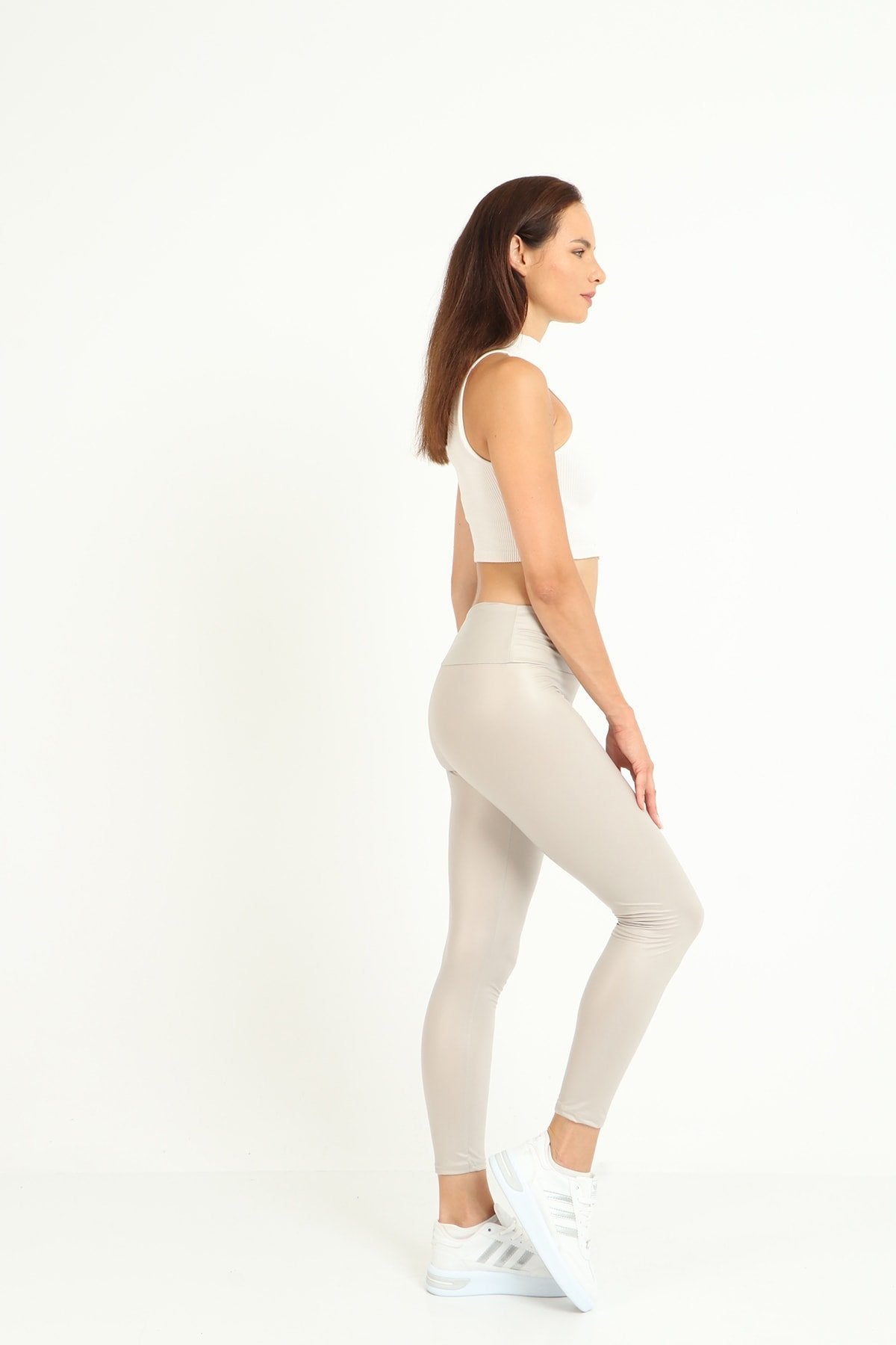 Haki Yüksek Bel Normal Kemerli Baharlık Ince Deri Tayt