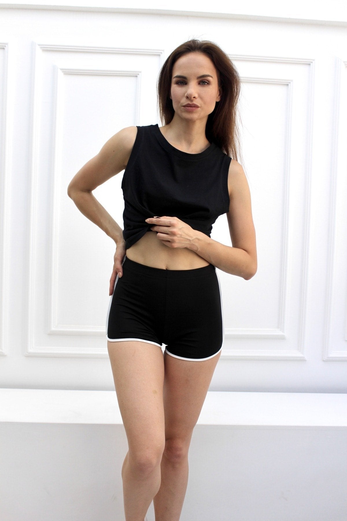 Lila Yanda Tek Şeritli Mini Sporcu Şort