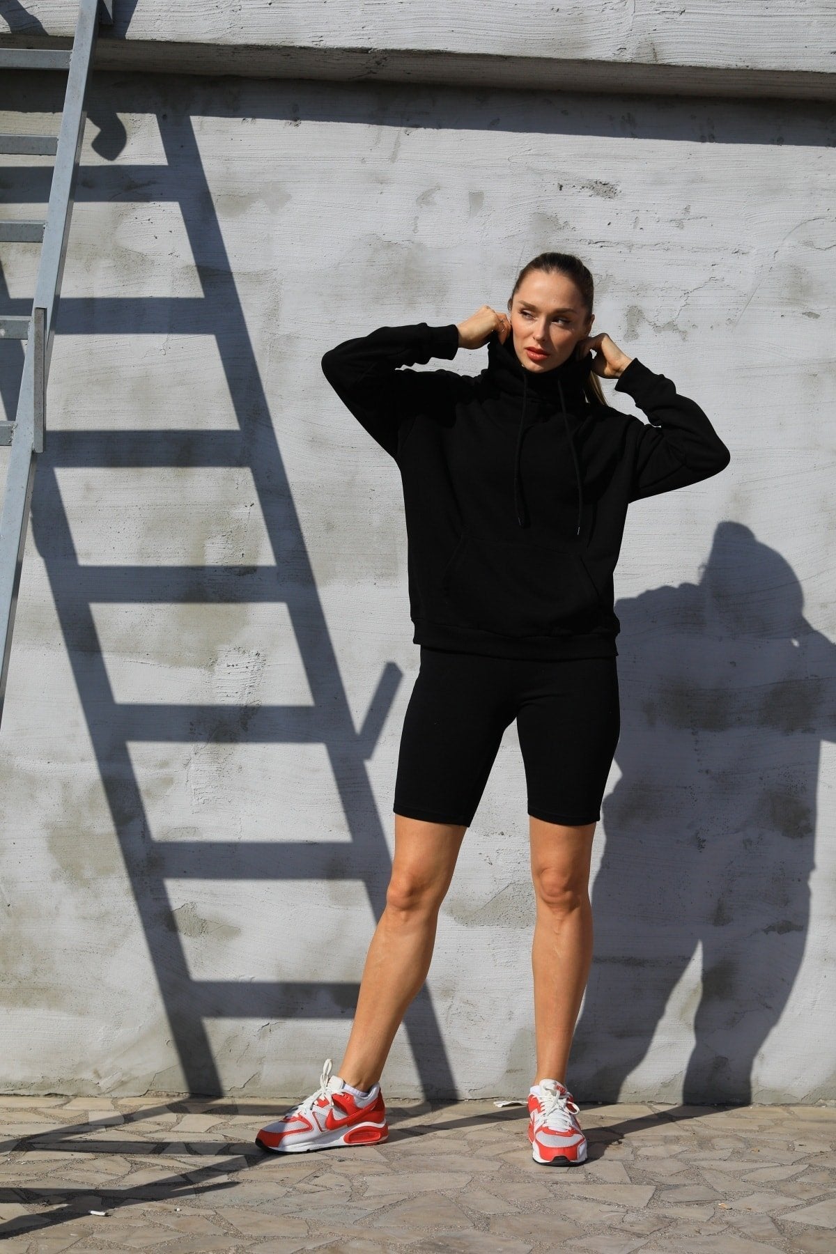 Kadın Gri Yüksek Bel Üç Iplik Şardonlu Biker Şort