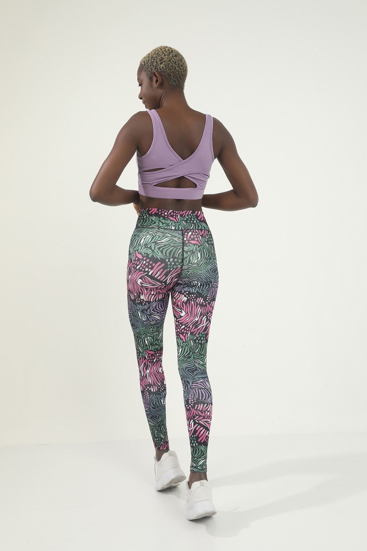 Sarı Leopar Desen Dijital Baskılı Yüksek Bel Toparlayıcı Tayt