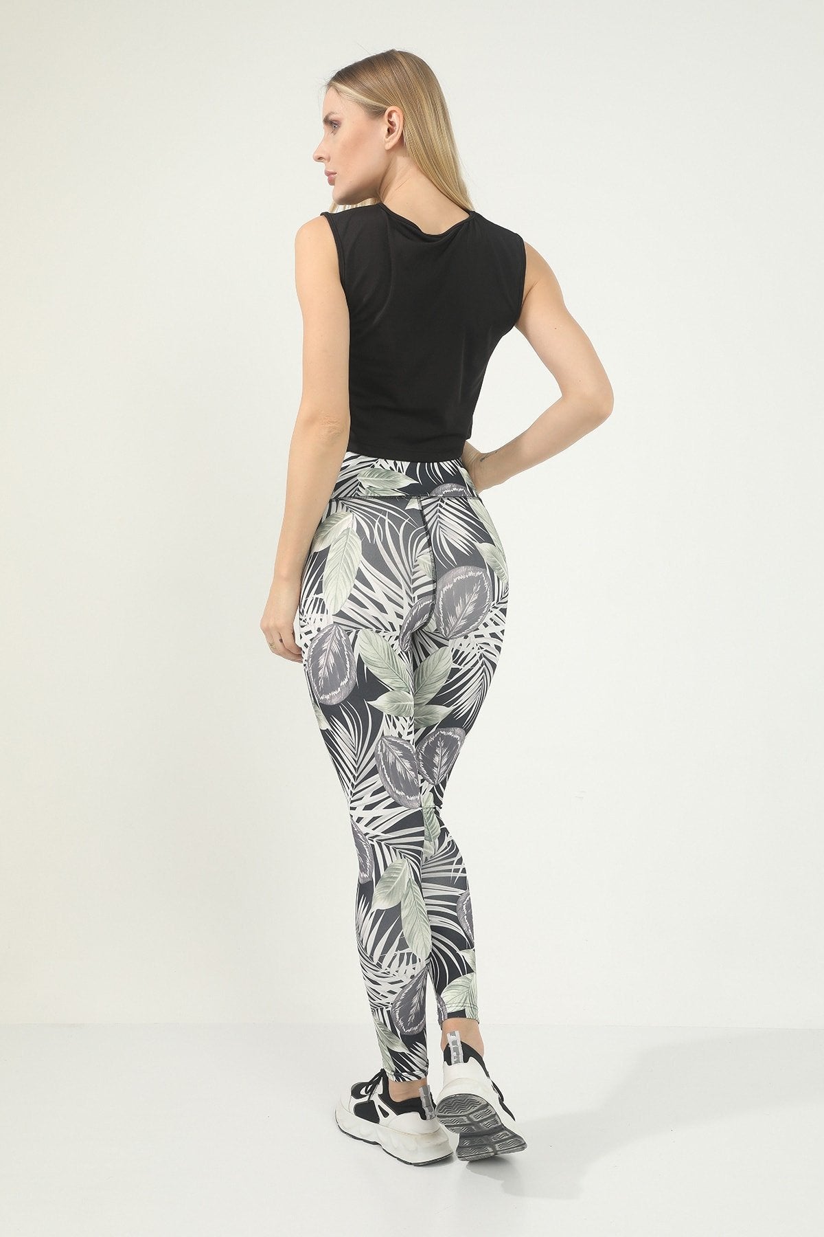 Sarı Leopar Desen Dijital Baskılı Yüksek Bel Toparlayıcı Tayt