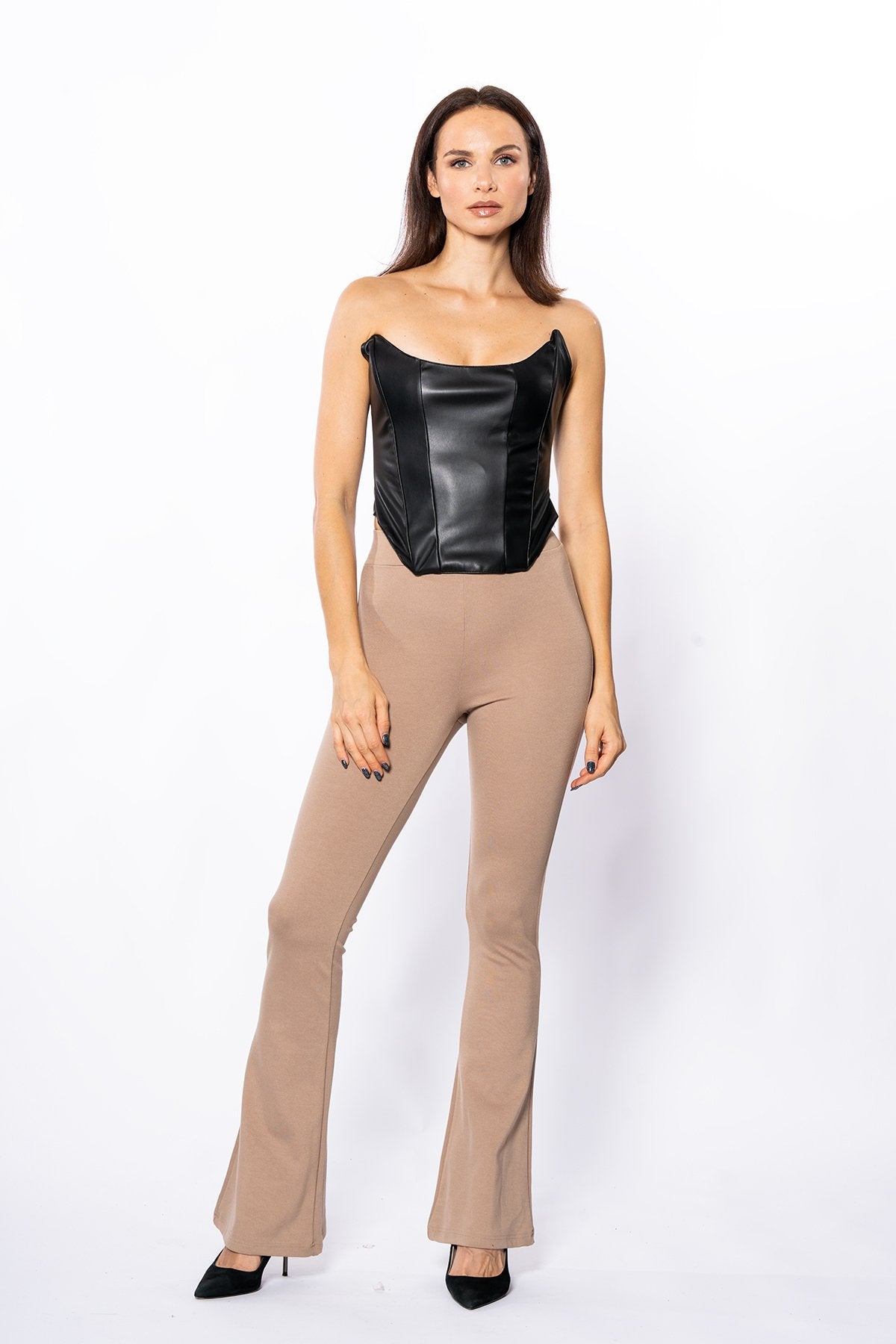 Taba Çelikli Örme Ispanyol Paça Yüksek Bel Toparlayıcı Tayt