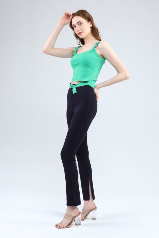 Füme Dalgıç İç Paça Yırtmaçlı Bol Yüksek Bel Toparlayıcı Tayt