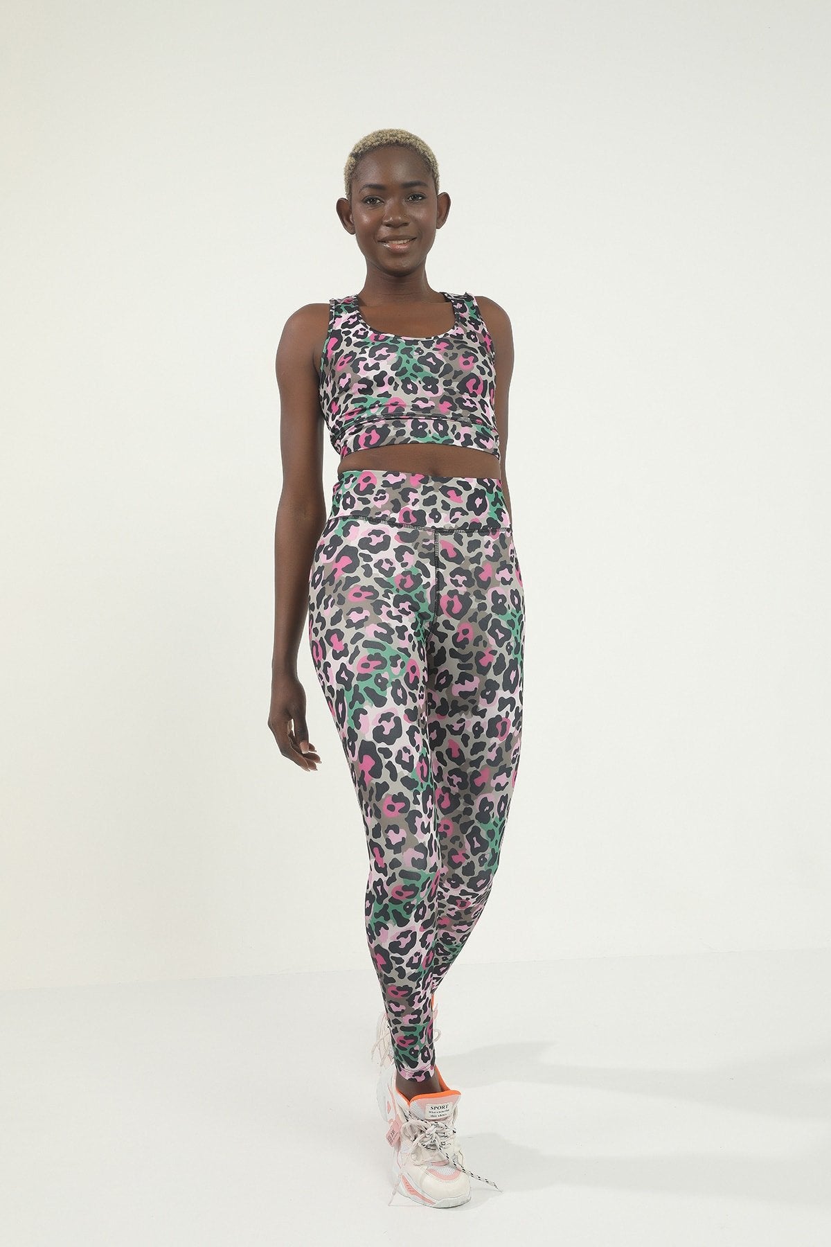 Mavi Mixed Desen Dijital Baskılı Yüksek Bel Toparlayıcı Biker Tayt