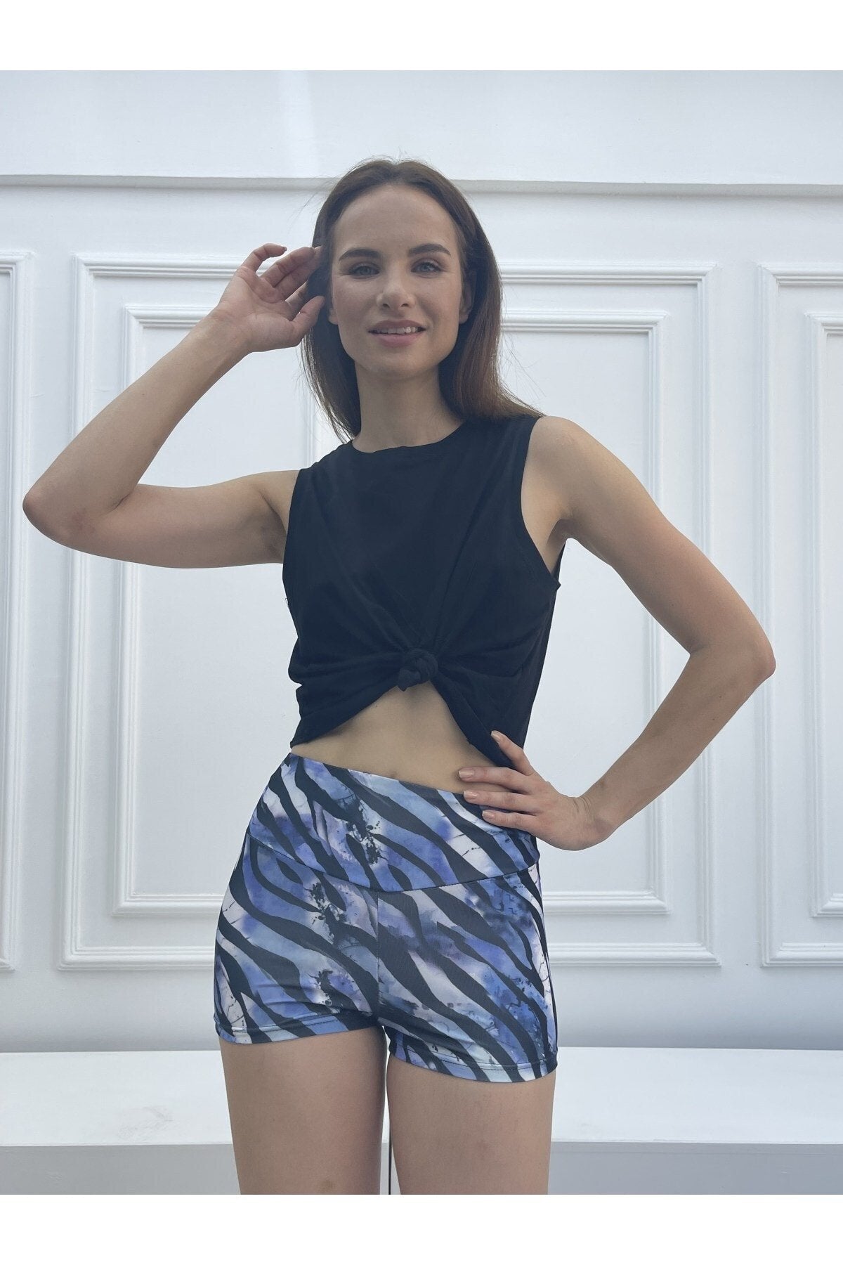 Pembe Leopar Desen Dijital Baskılı Mini Sporcu Şort