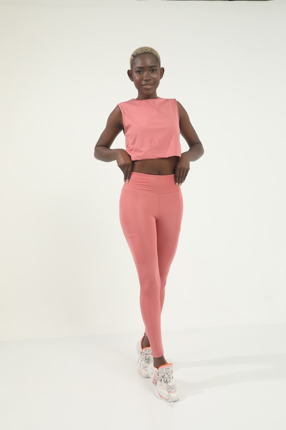 Gül Kurusu Yüksek Bel Cepli Spor Tayt