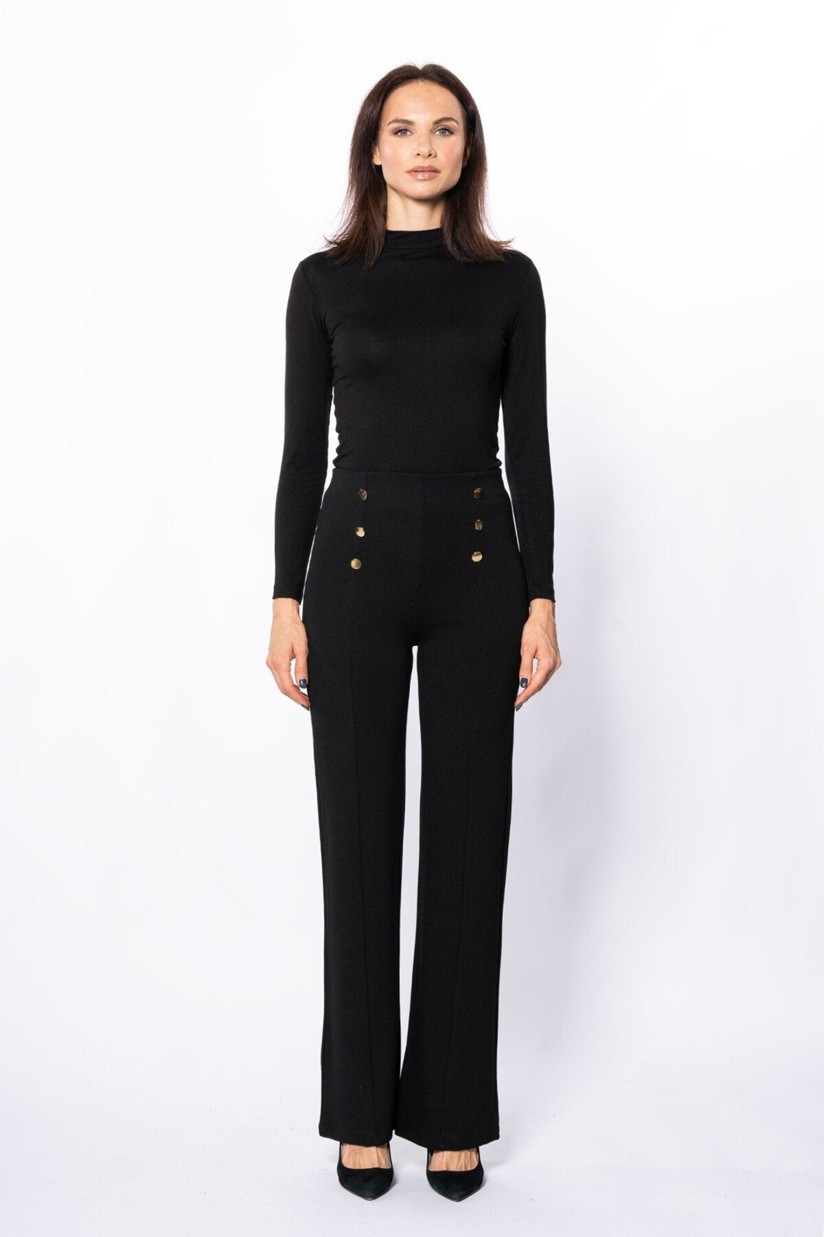 Gold Düğme Çıma Detaylı Geniş Kesim Pantolon