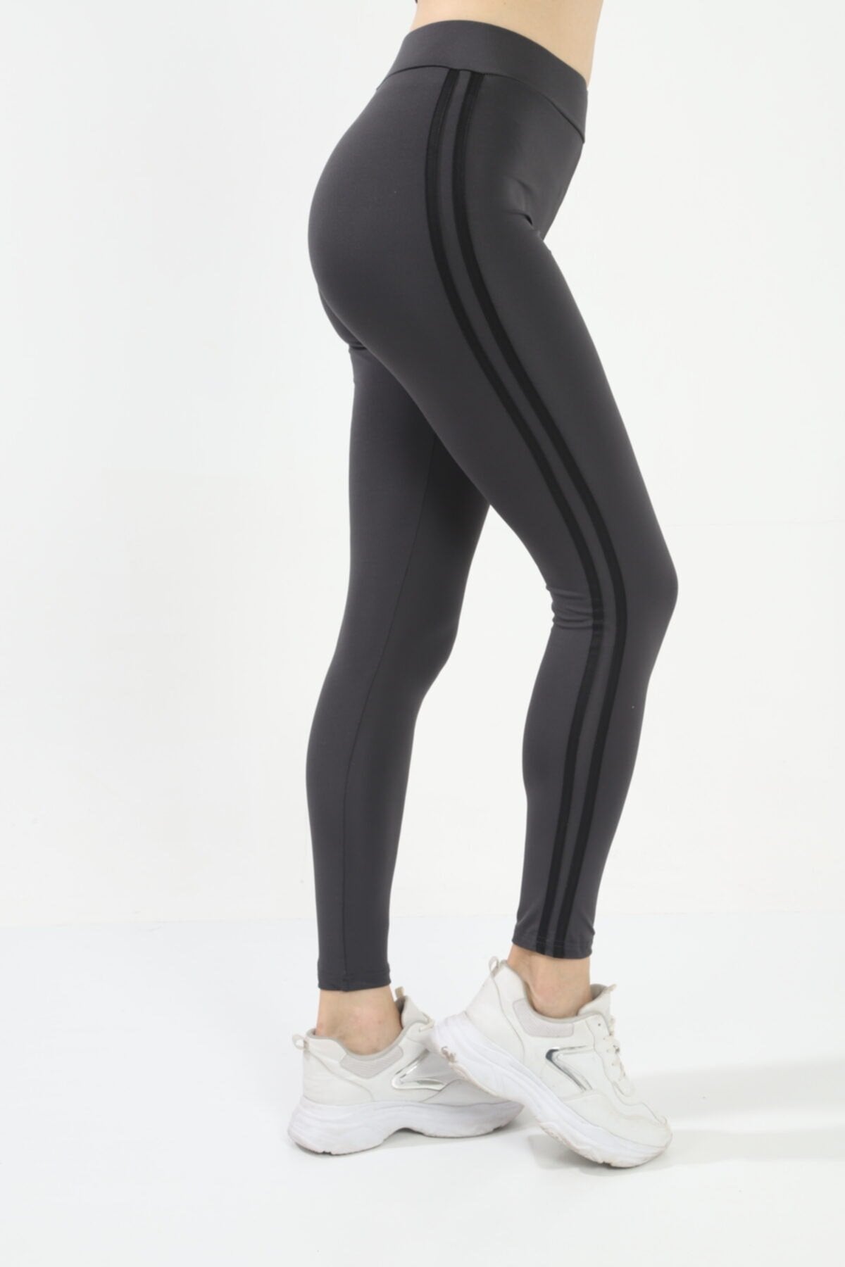 Lila Yanı İki Şeritli Yüksek Bel Toparlayıcı Tayt