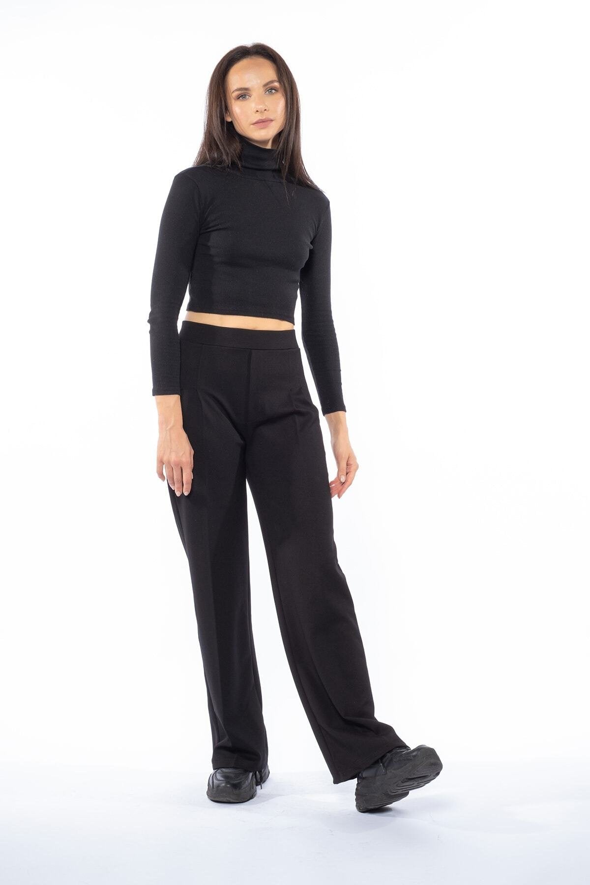 Fuşya Pileli Bol Paça Yüksek Bel Pantolon Tayt