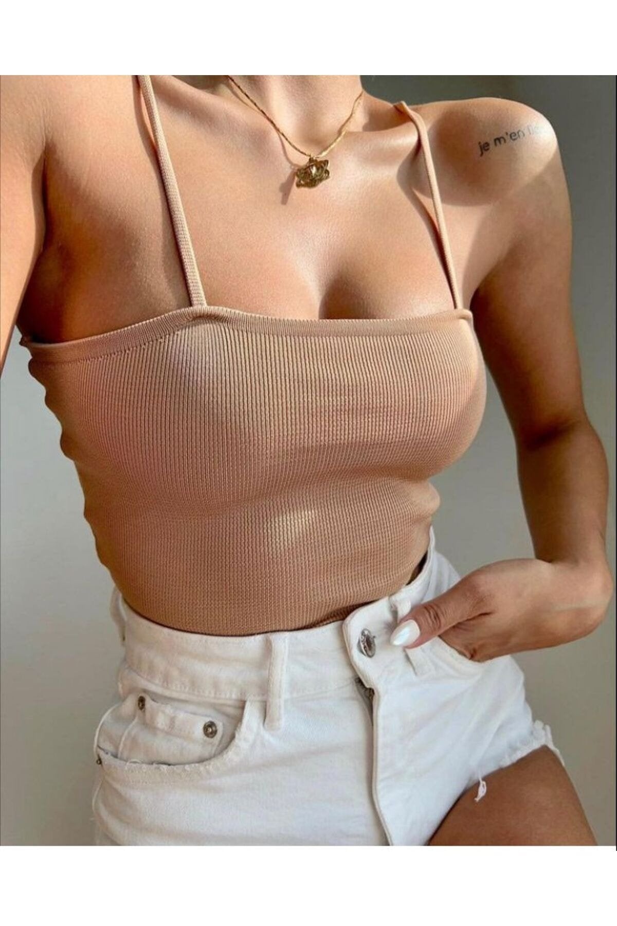 Yeşil Askılı Crop Triko Atlet