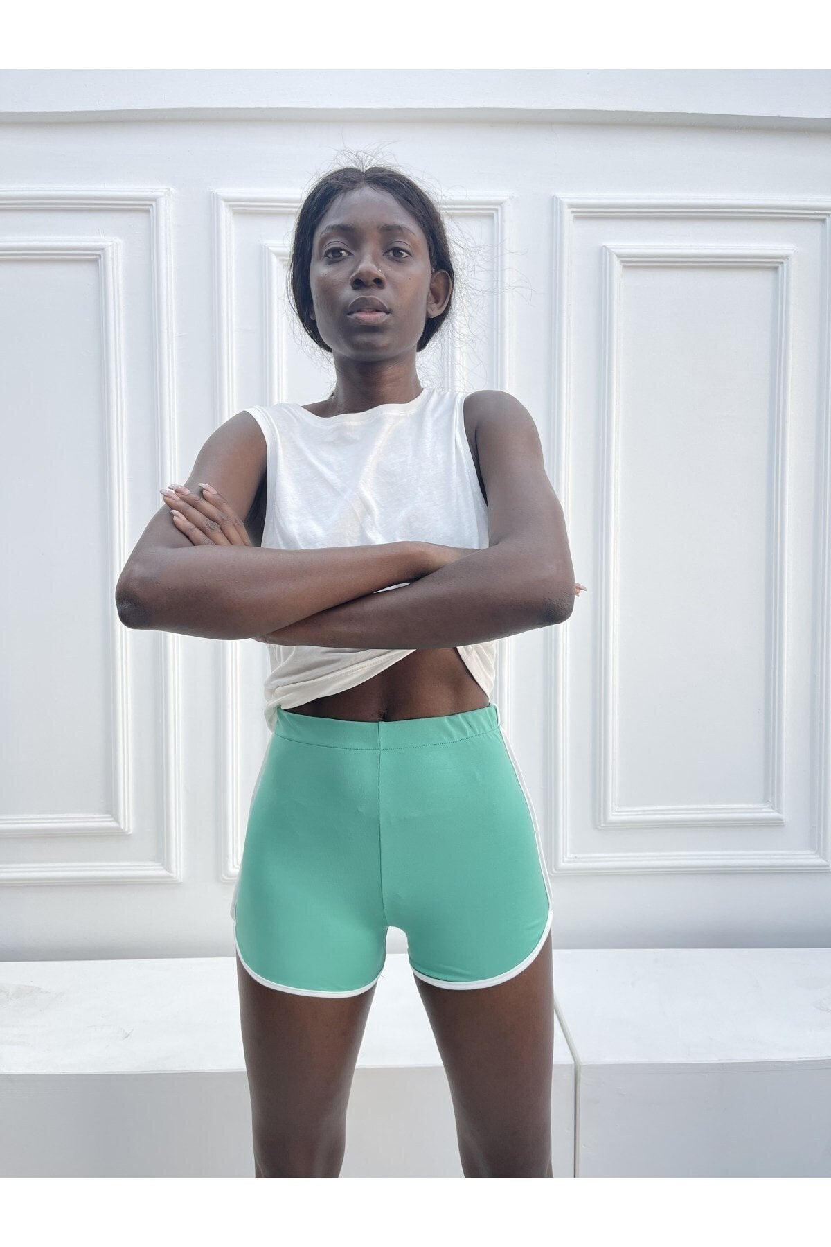 Lila Yanda Tek Şeritli Mini Sporcu Şort