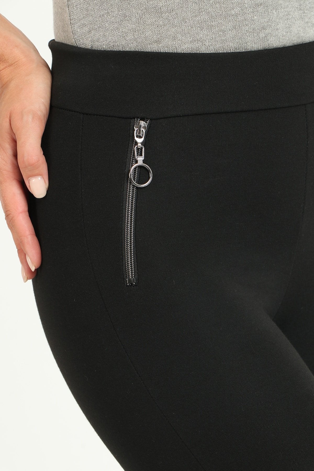 Siyah Yanlarda Fermuar Detaylı Yüksek Bel Toparlayıcı Kışlık Tayt