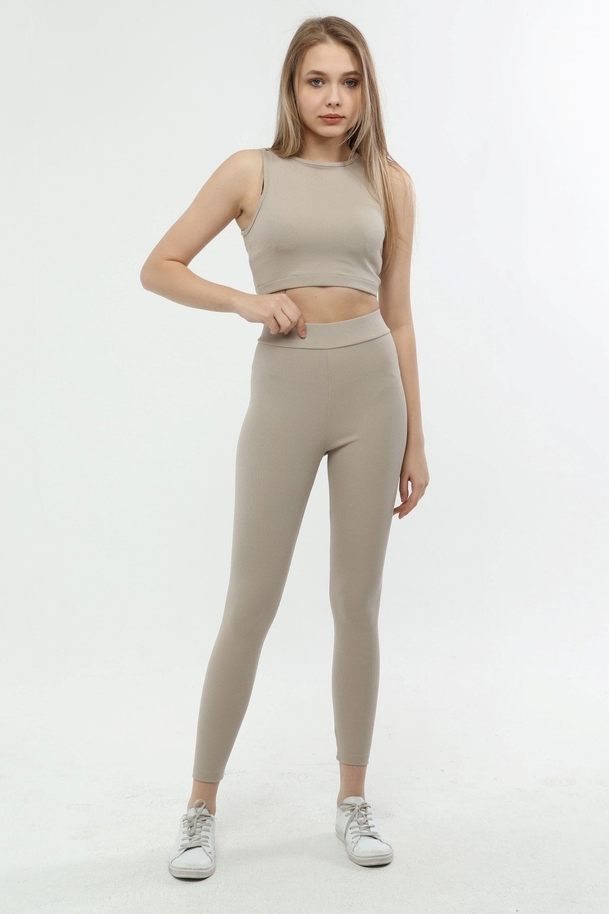 Turuncu Fitilli Yüksek Bel Toparlayıcı Örme Tayt