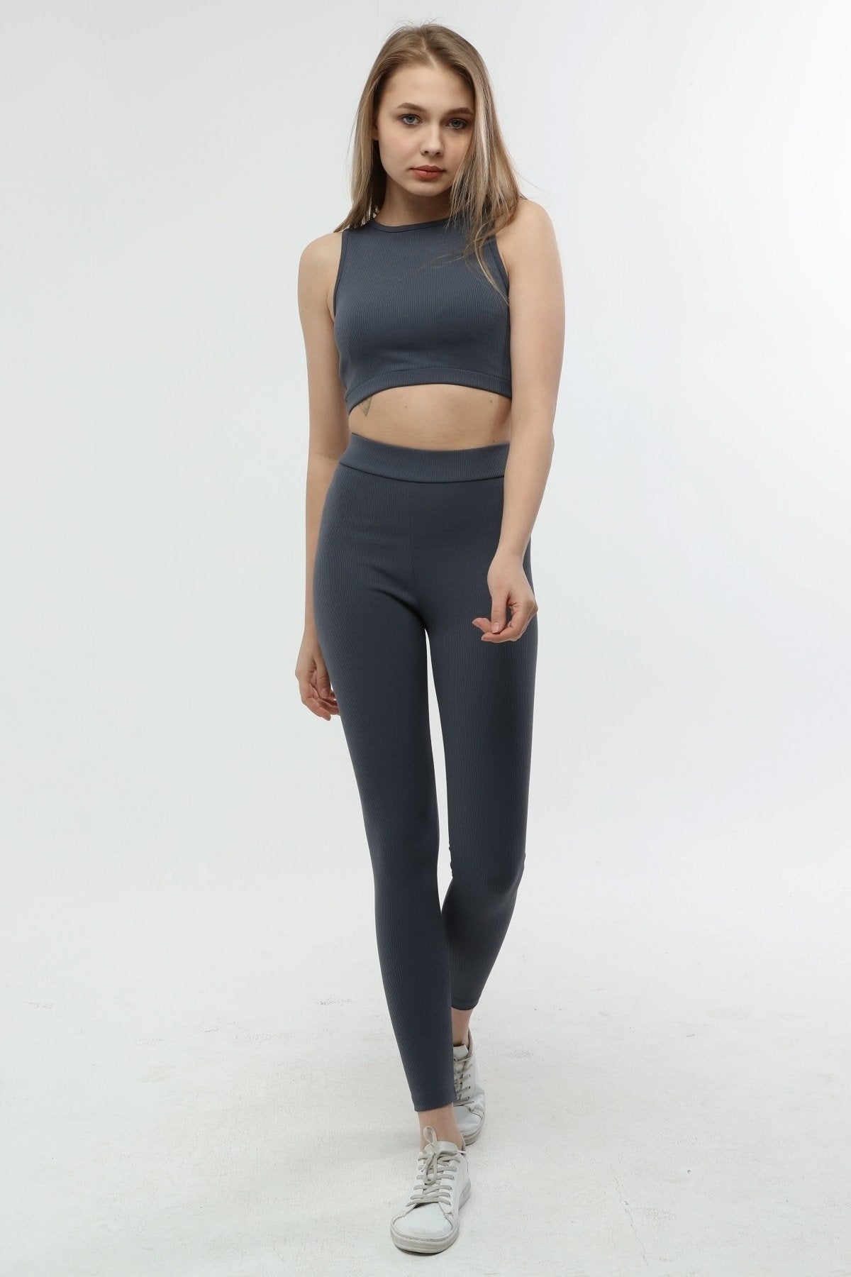 Turuncu Fitilli Yüksek Bel Toparlayıcı Örme Tayt