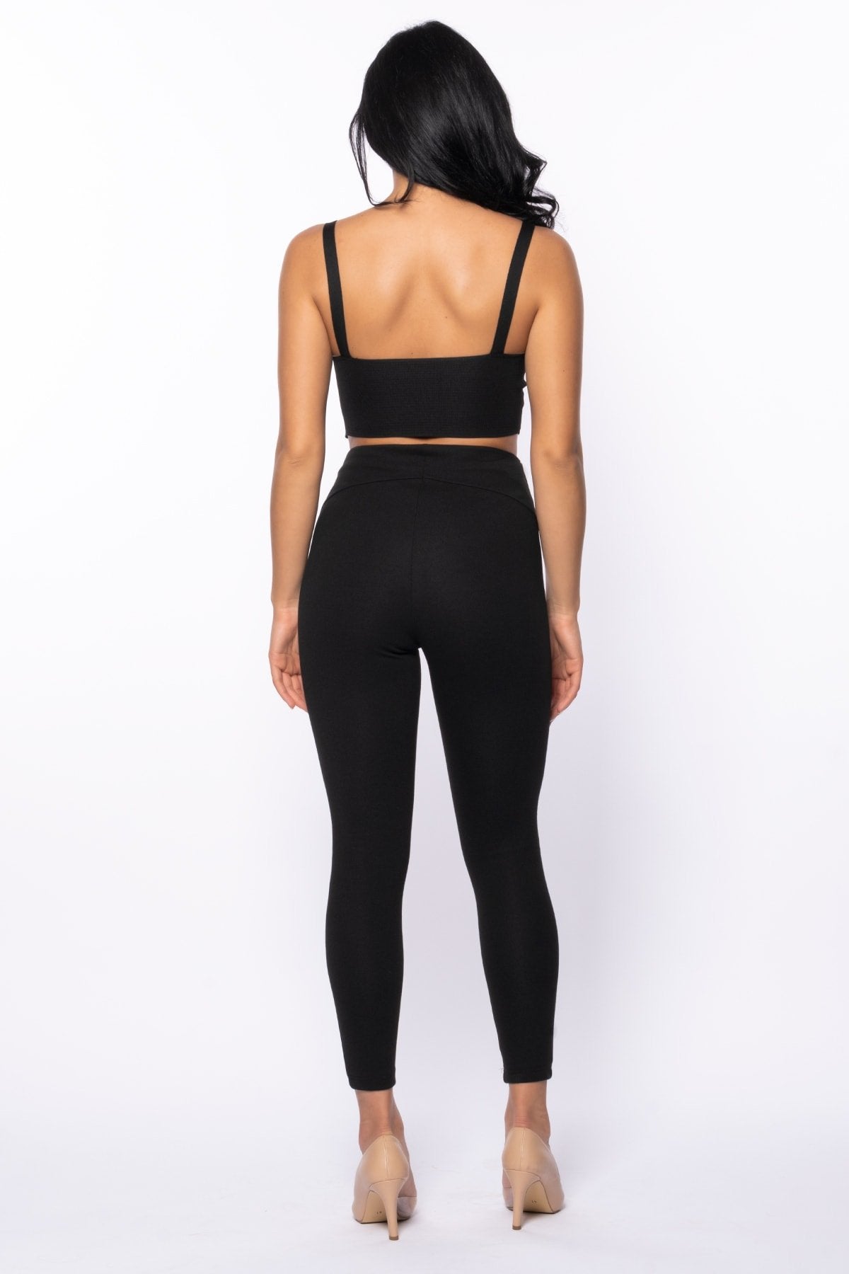 Siyah Yüksek Bel Kemerinde Kavis Detaylı Toparlayıcı Kışlık Tayt