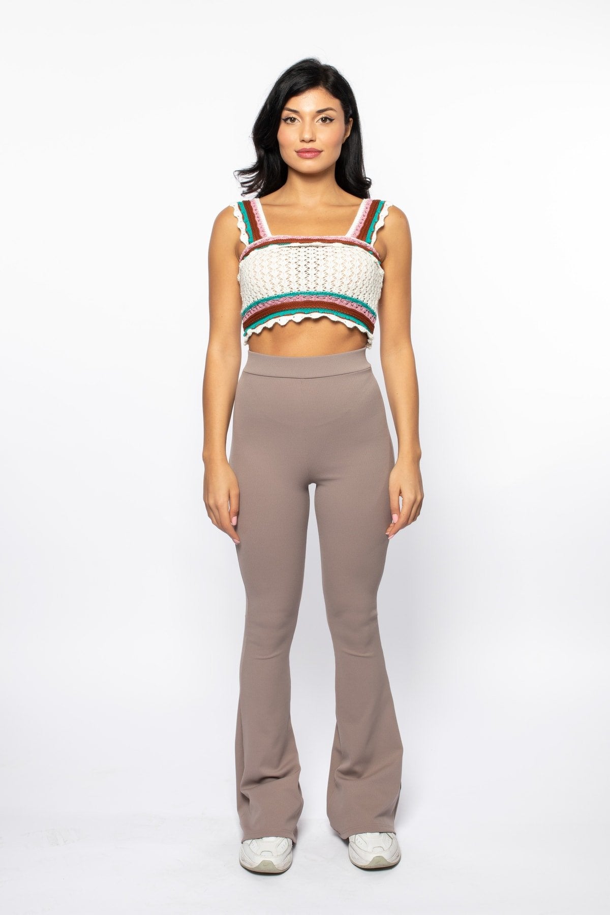 Haki Fitilli Ispanyol Paça Yüksek Bel Toparlayıcı Örme Tayt